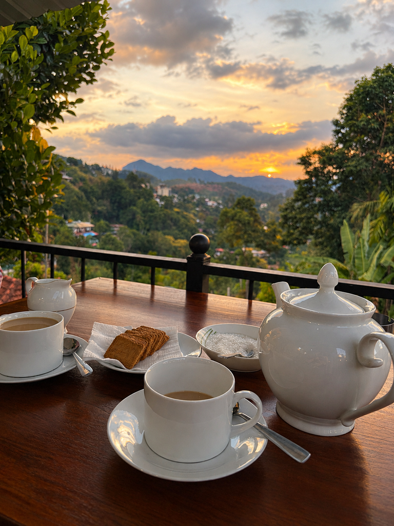 golden hour tea with mountain views